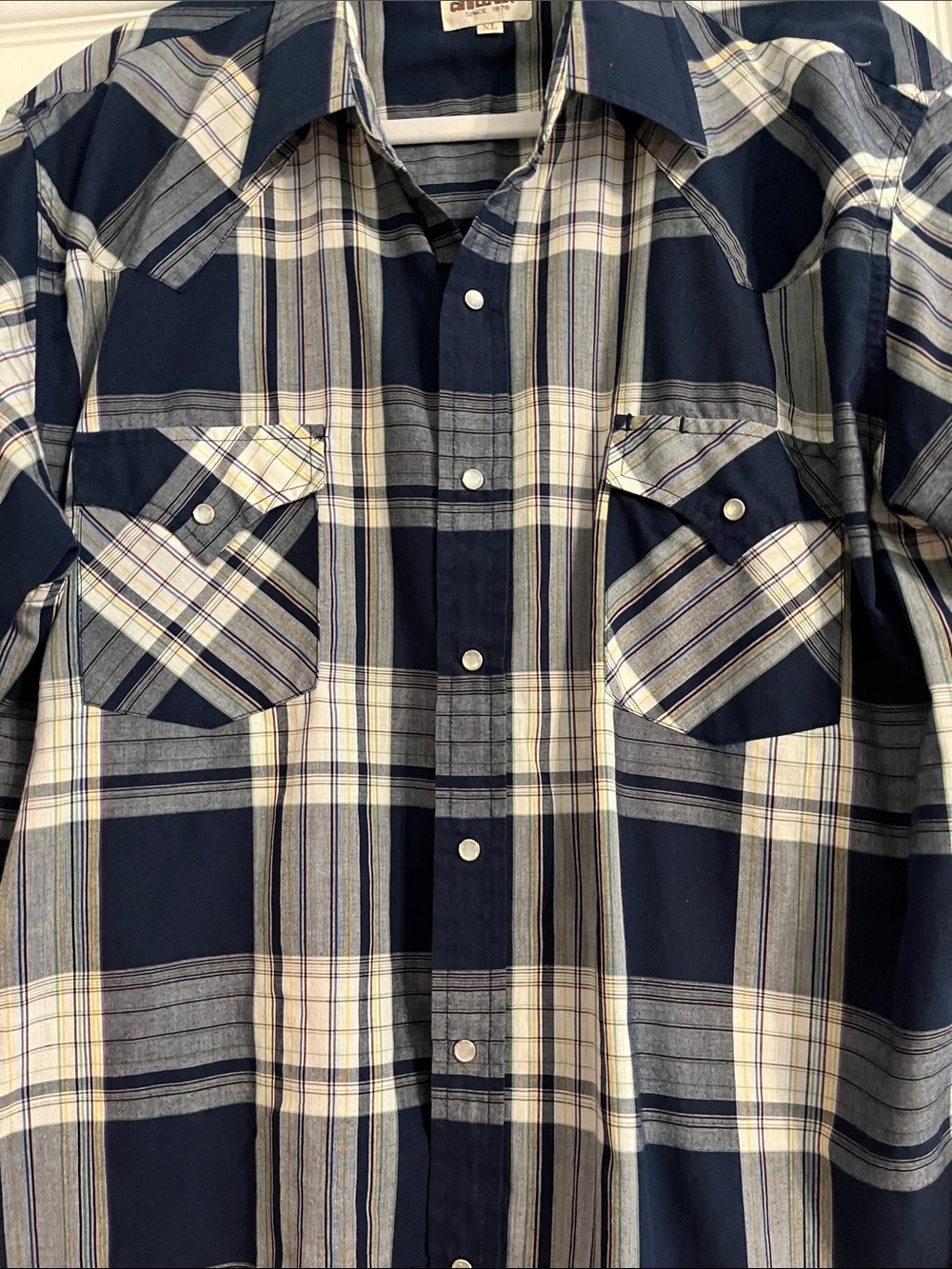 Ely Cattleman Navy and White Plaid Short Sleeve Button-Down Shirt - Picture 3 of 3
